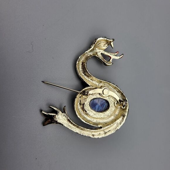 Cabochon Aurora Borealis Vintage 2.5 " Rhinestone Snake Serpent Pin Brooch - Picture 5 of 6